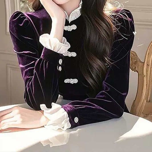 Blouse en velours élégante pour femmes Chic und Stil