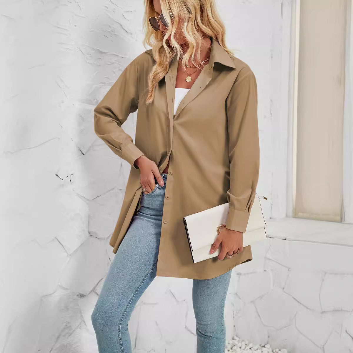 Chemisier long à manches longues pour dames au style oversize Chic und Stil