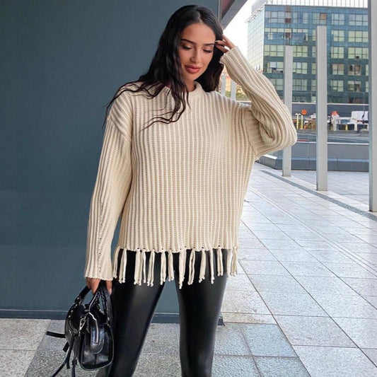 Pull en tricot pour femmes avec ourlet frangé Chic und Stil