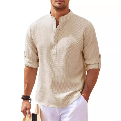Chemise décontractée à manches longues pour homme avec col montant et structure côtelée Chic und Stil