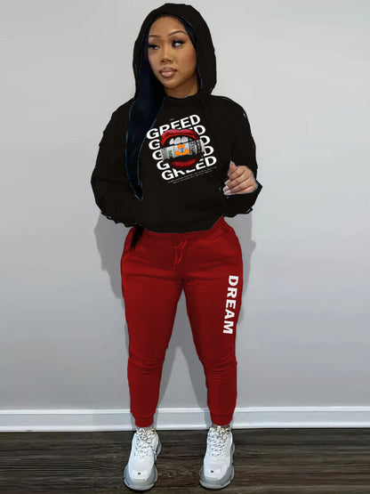 Women's hoodie and jogger pants set with creative print Chic and Style