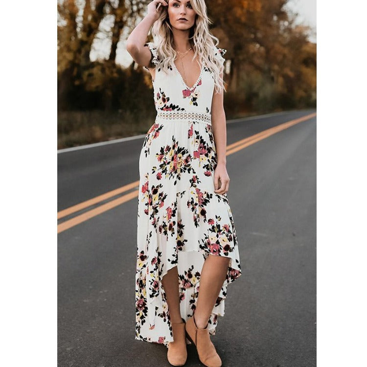Dames Floral Haut-Bas Robe Maxi Chic und Stil