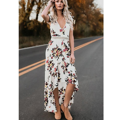 Dames Floral Haut-Bas Robe Maxi Chic und Stil
