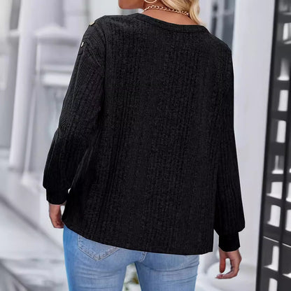 Dames Haut en tricot stylé avec épaules tombantes et détails de bouton Chic und Stil