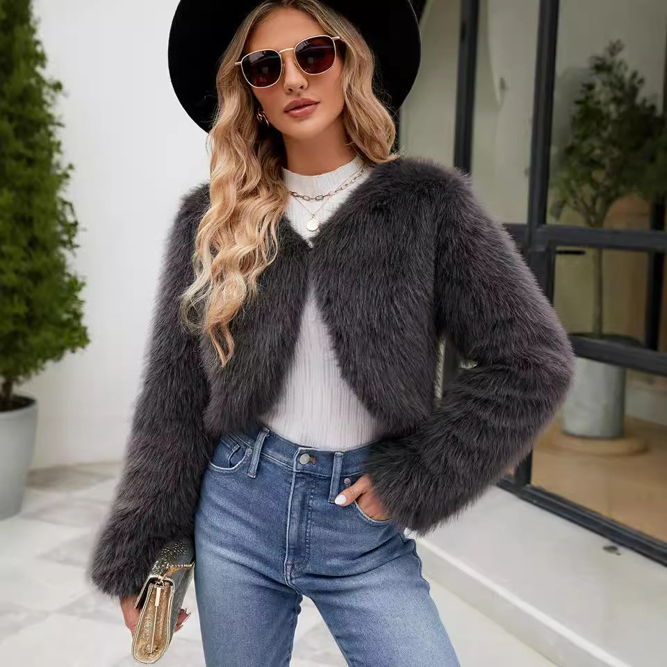 Dames Élégante et douillette Veste courte en fausse fourrure Chic und Stil