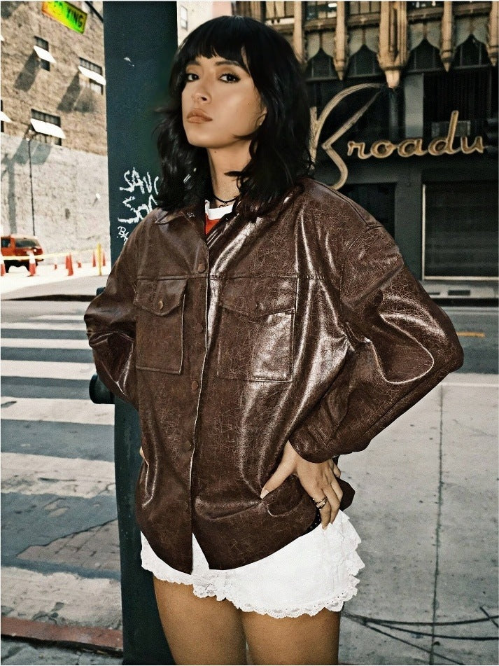 Chemise overshirt en simili cuir pour femmes Chic und Stil