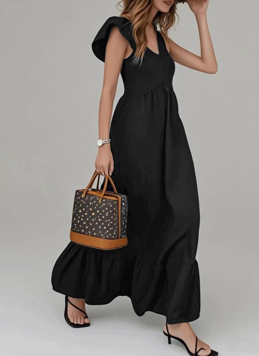 Robe maxi pour femmes avec des détails volumineux en volants et une volante colorée Chic und Stil