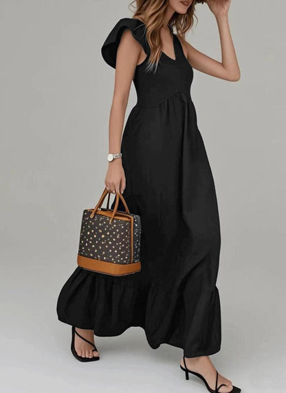Robe maxi pour femmes avec des détails volumineux en volants et une volante colorée Chic und Stil