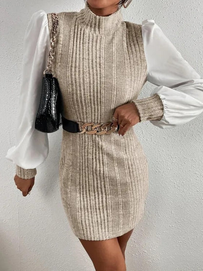 Robe en tricot pour femmes avec des manches bouffantes élégantes et un col montant Chic und Stil
