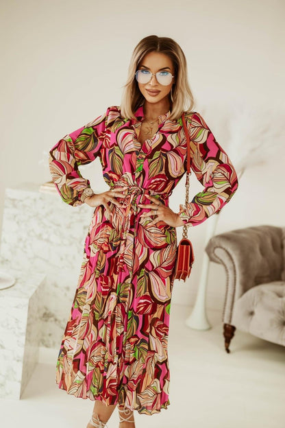 Robe maxi pour dames avec un design floral créatif et une ceinture à la taille Chic und Stil