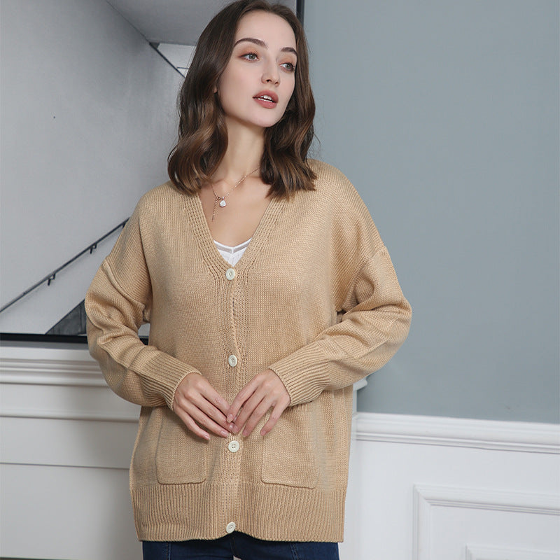 Dames Gros Tricot Cardigan avec poches pratiques et décolleté en V Chic und Stil