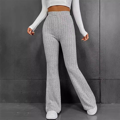 Comfortable flared knit pants for women with a high waist and ribbed texture Chic and Style