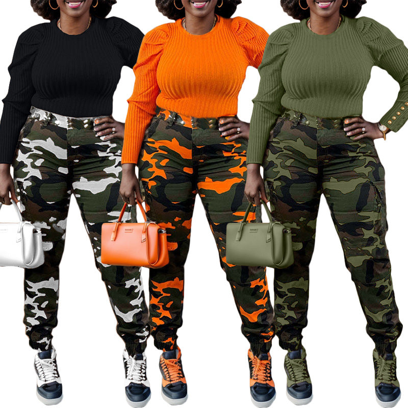 Women's cargo pants with camouflage pattern and high waist Chic and Style