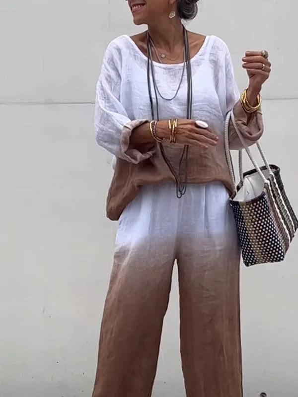 Casual linen outfit for women with wide pants and loose blouse Chic und Stil