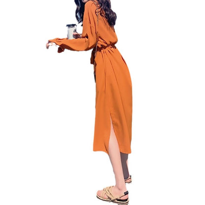 Robe maxi élégante à manches longues pour femmes avec détail fente Chic und Stil