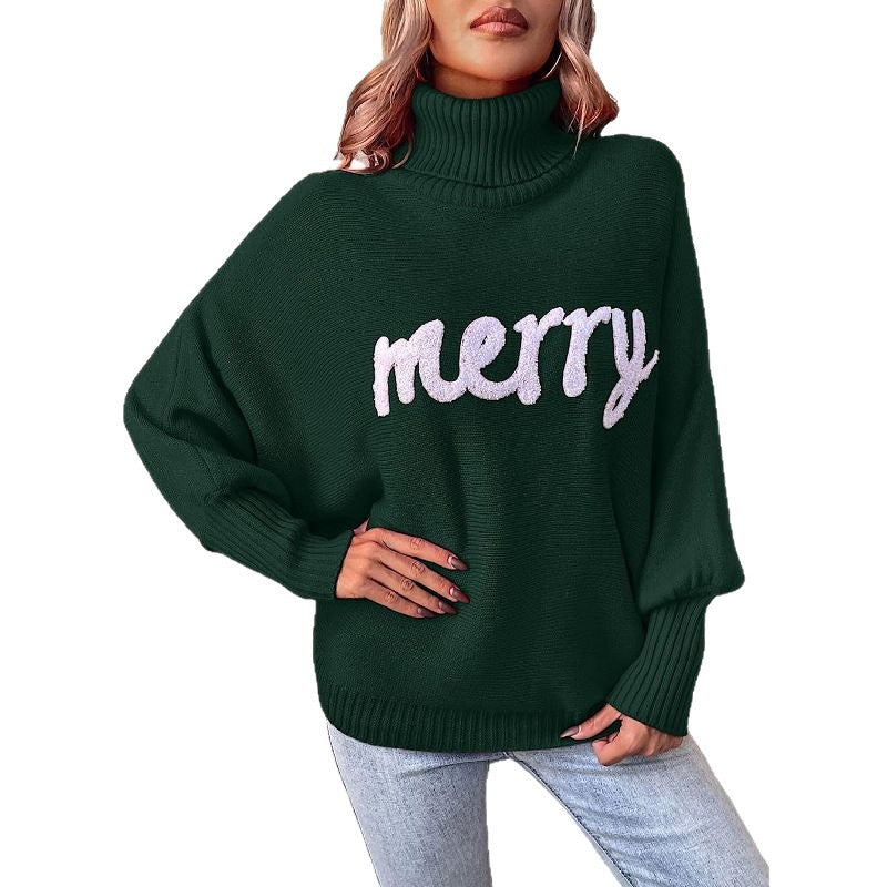 Pull à col roulé surdimensionné pour femmes avec inscription festive Chic und Stil