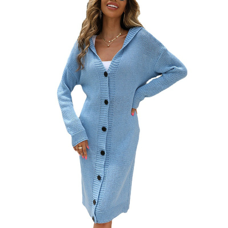 Dame Grande Tricot à capuche avec des détails de bouton élégants Chic und Stil