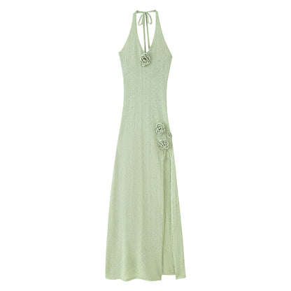 Robe maxi pour dames avec appliqués floraux et décolleté en V profond Chic und Stil