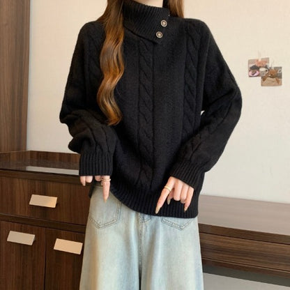 Pull en maille pour femmes avec col montant et motif en relief Chic und Stil