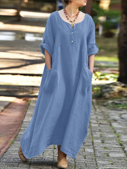 Robe longue pour femmes avec détails de boutons et poches pratiques Chic und Stil