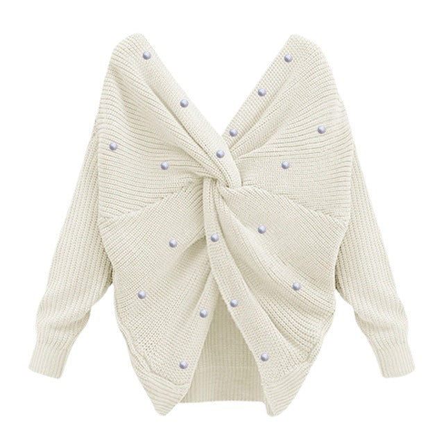 Pull femme en tricot avec détail torsadé et garniture en perles Chic und Stil