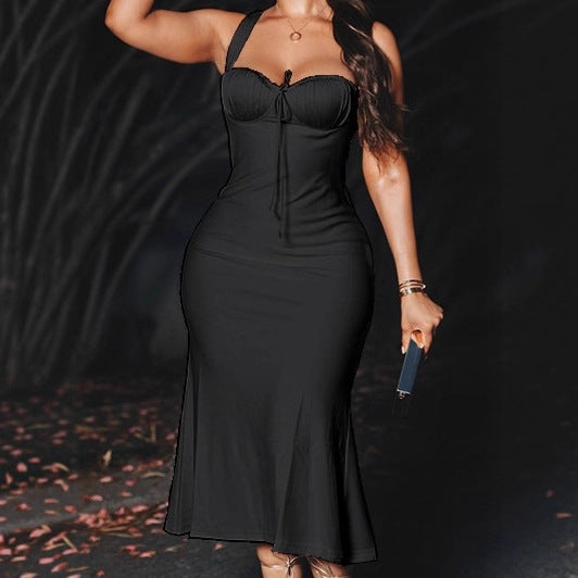 Dames Élégante Robe Maxi avec des Détails de Bretelles Raffinés et une Silhouette Ajustée Chic und Stil