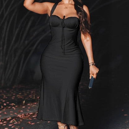 Dames Élégante Robe Maxi avec des Détails de Bretelles Raffinés et une Silhouette Ajustée Chic und Stil