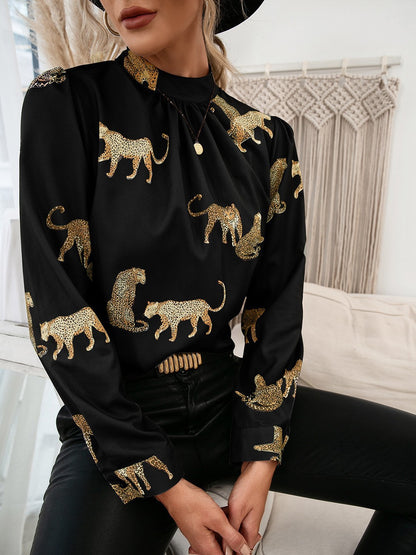 Blouse femme avec imprimé animal glamour et col montant élégant Chic und Stil