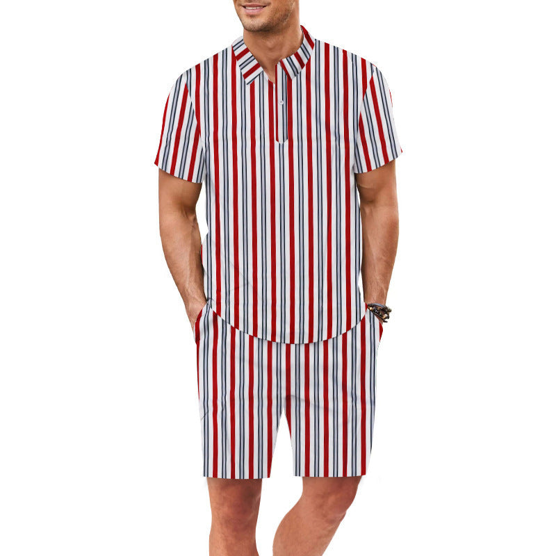 Ensemble pour hommes composé d'une blouse à manches courtes et de shorts avec un design rayé Chic und Stil