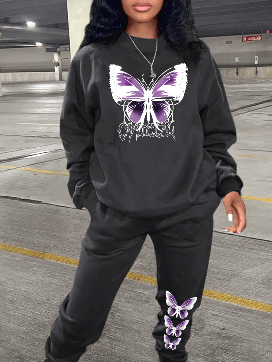 Women's sweatshirt and jogger pants set with a creative butterfly design Chic and Style