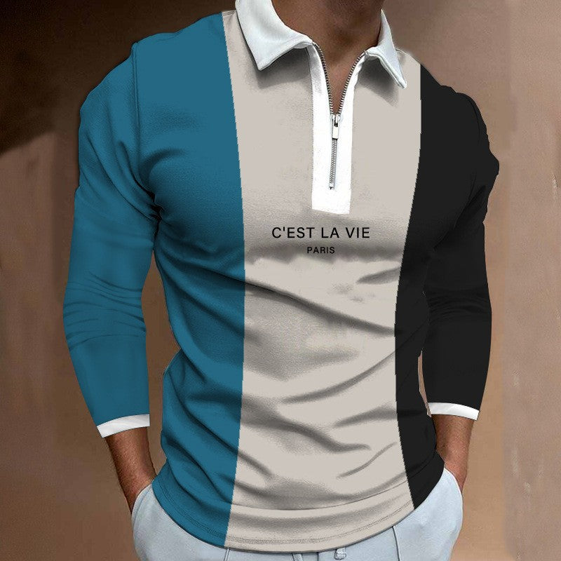 Chemise polo à manches longues pour hommes avec un design en blocs tendance et une fermeture éclair de haute qualité Chic und Stil