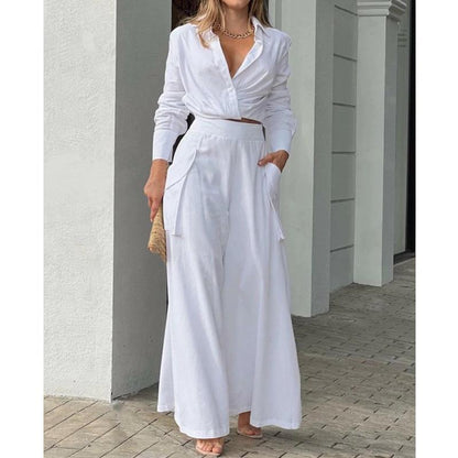 Women Elegant and Casual Two-Piece Set with Crop Top and Wide Palazzo Pants Chic and Style