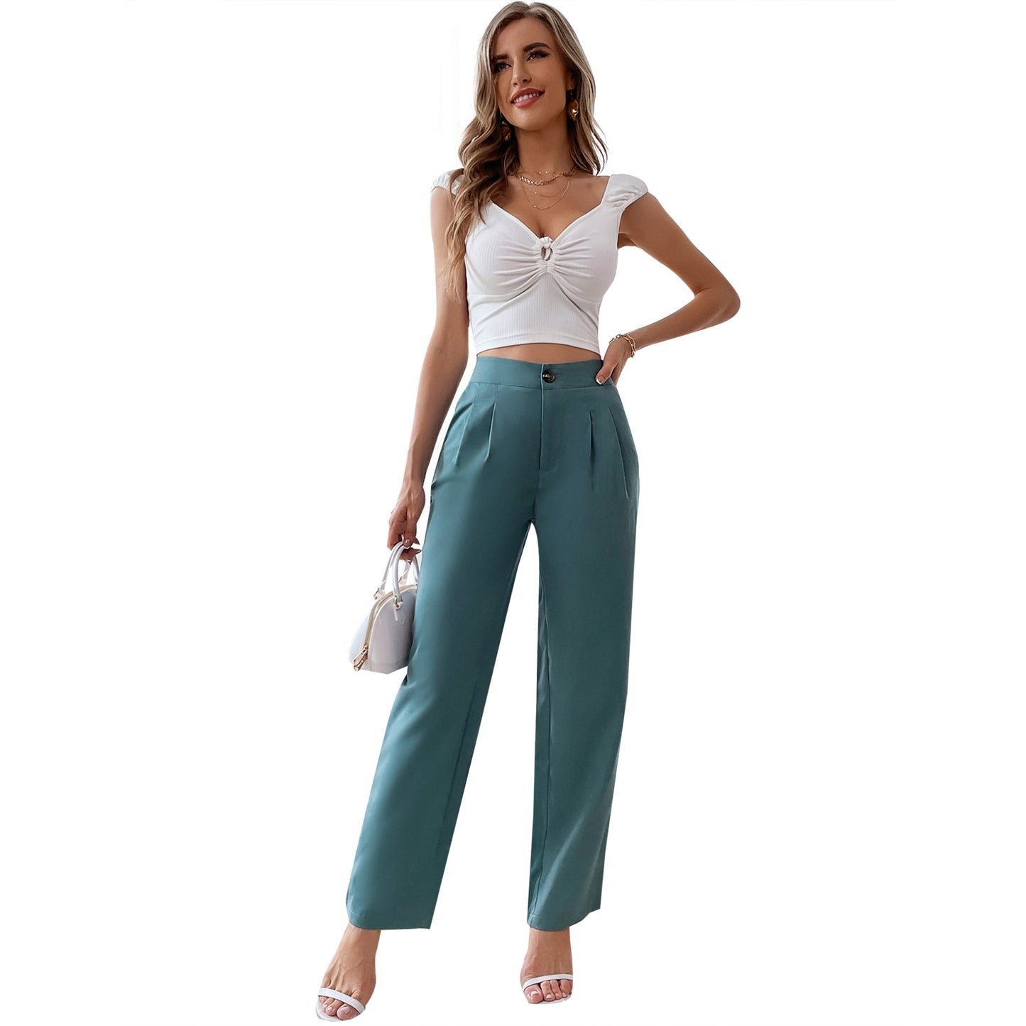 Elegant high-waisted women's pants with side button details and a comfortable fit Chic and Style