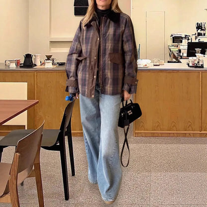 Ladies checked utility jacket with practical button detail and relaxed fit Chic and Style