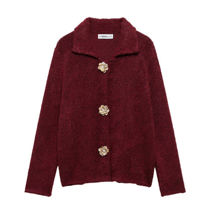 Dames Douillette Fluffy Veste avec Boutons Décoratifs Chic und Stil