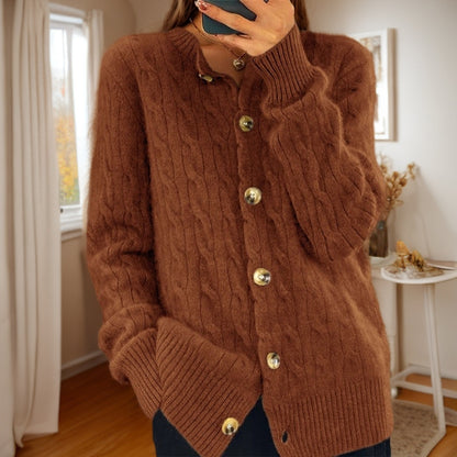 Cashmere jacket for women with button closure and structured twisted pattern Chic und Stil