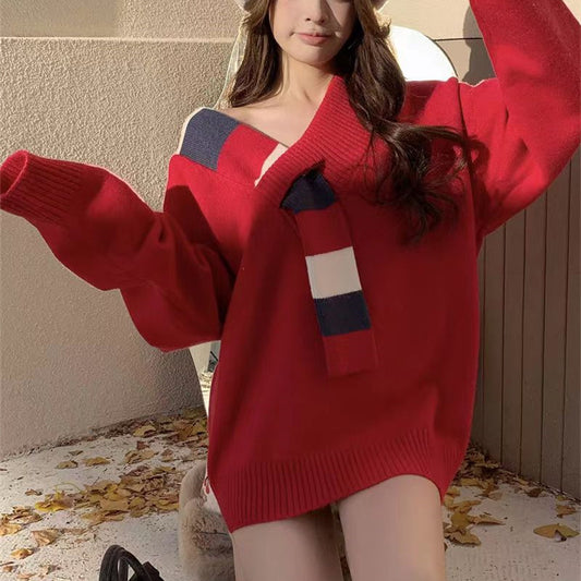 Pull décontracté pour femmes avec col en V texturé et coupe oversized Chic und Stil