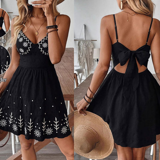 Dames Robe d'été en A brodée Chic und Stil
