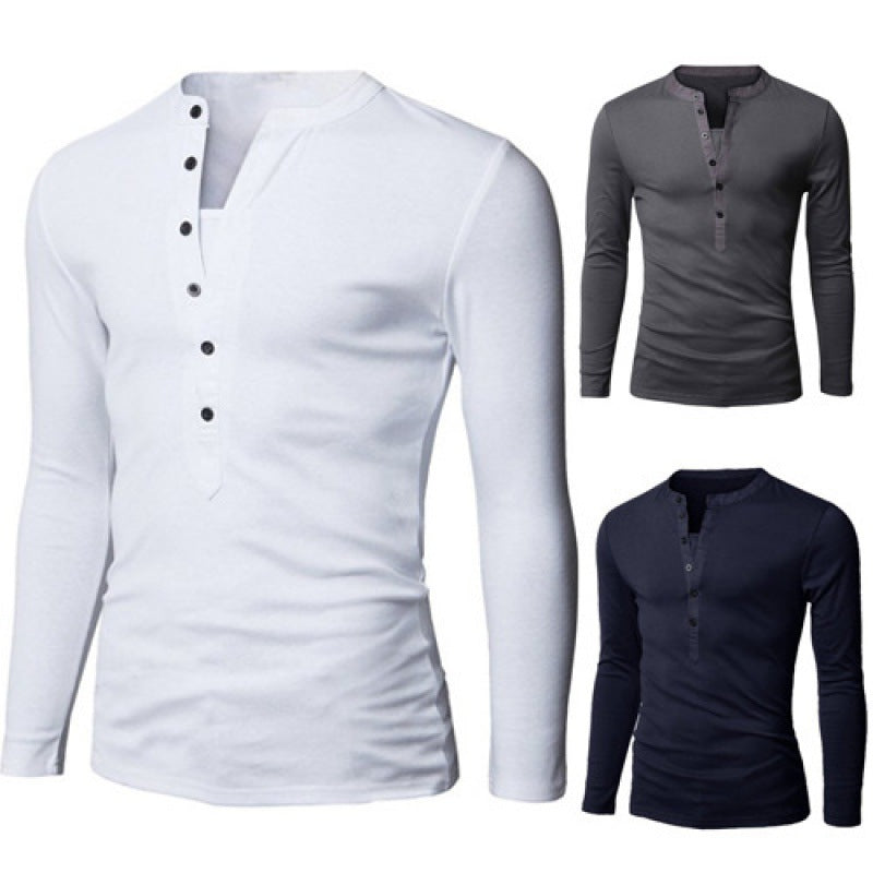 Chemise à manches longues pour homme avec col montant tendance et détail de bouton Chic und Stil