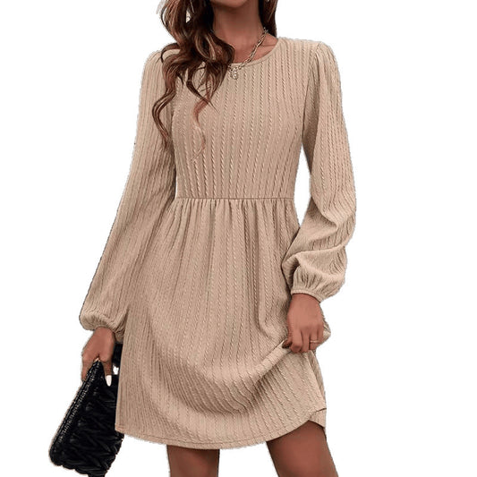 Robe A-line en tricot à côtes pour femmes avec manches bouffantes Chic und Stil