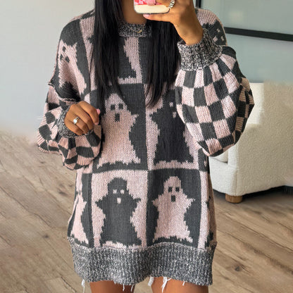 Pull en maille épaisse pour femmes avec un motif de fantôme moderne et une coupe décontractée Chic und Stil