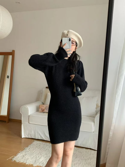 Robe en tricot élégante pour femmes avec silhouette ajustée et manches bouffantes Chic und Stil