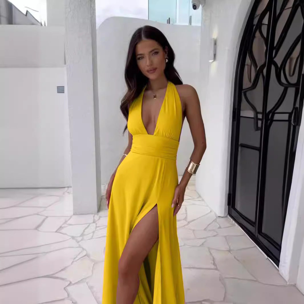 Robe de soirée pour femmes avec décolleté en V profond et fente latérale Chic und Stil