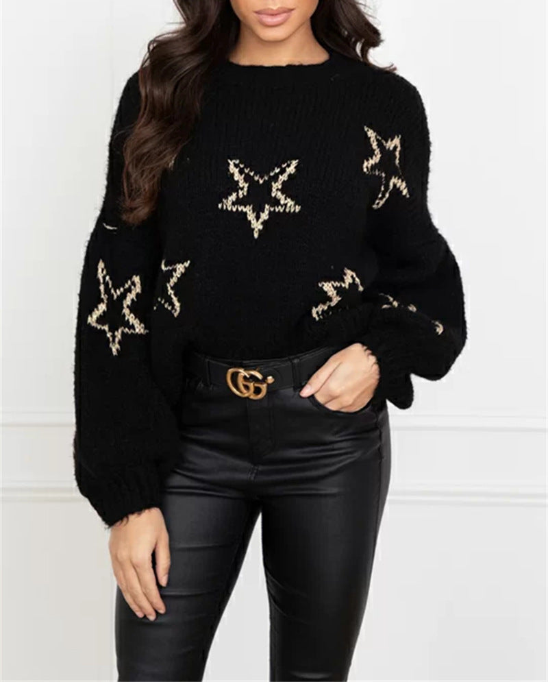 Pull en tricot pour femmes avec design d'étoiles et manches évasées Chic und Stil