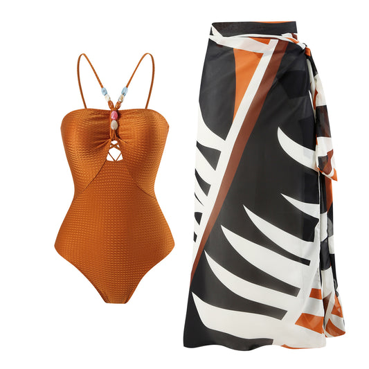 Maillot de bain une pièce pour femmes avec des accents en perles décoratives et une élégante jupe maxi Chic und Stil