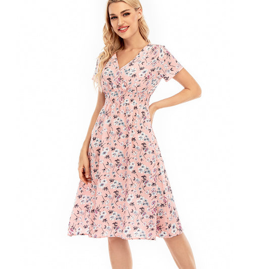 Robe maxi pour femmes avec des motifs floraux et une taille élastique Chic und Stil