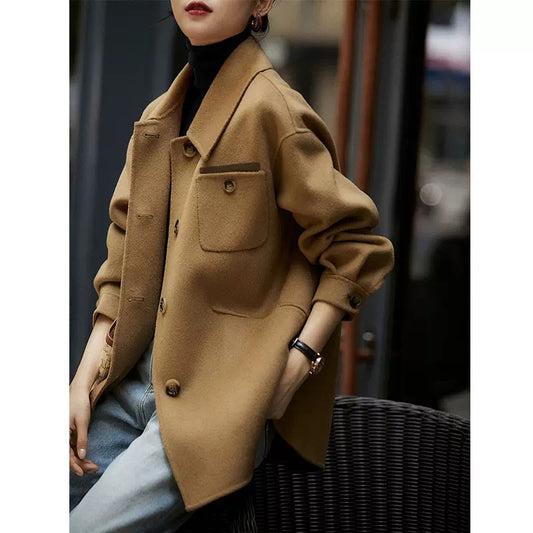 Veste shacket en laine mélangée surdimensionnée et confortable pour femmes Chic und Stil