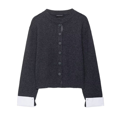 Dames cardigan en tricot confortable avec des manches contrastées élégantes Chic und Stil