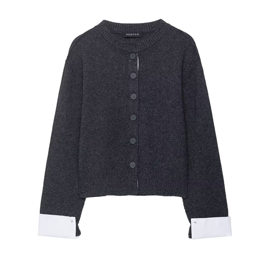 Dames cardigan en tricot confortable avec des manches contrastées élégantes Chic und Stil