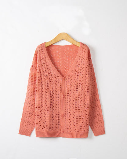 Cardigan tricot féminin avec motif ajouré aérien et décolleté en V Chic und Stil